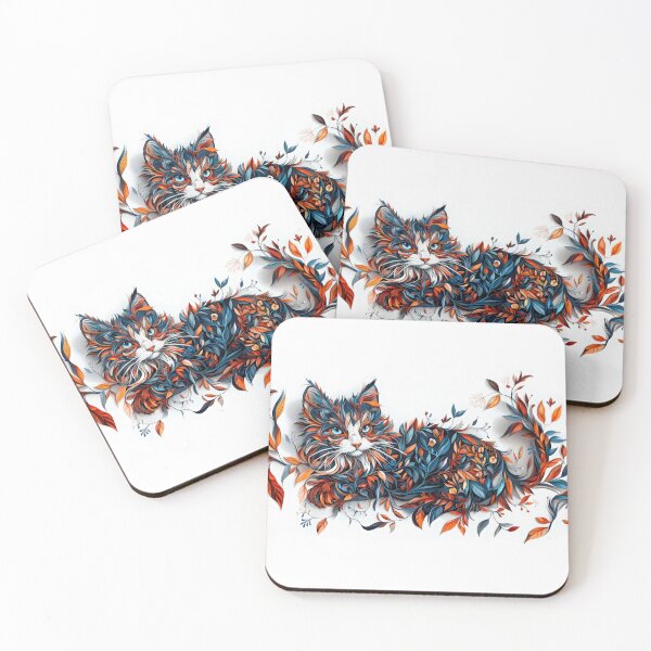 Item preview, Floral Cat Illustration – Surreal Botanical Feline Art in Orange and Blue designed and sold by The Art Morpher.