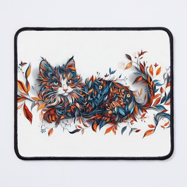 Item preview, Floral Cat Illustration – Surreal Botanical Feline Art in Orange and Blue designed and sold by The Art Morpher.
