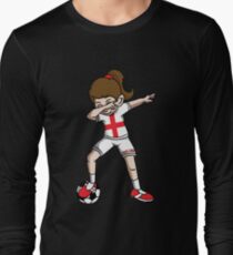 England Dabbing Soccer Girl With Soccer Ball And National Team Flag Football Fan Design Long Sleeve T-Shirt