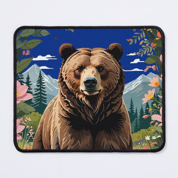 Item preview, A Brown Bear With Meadow Flora And Mountains designed and sold by taiche.