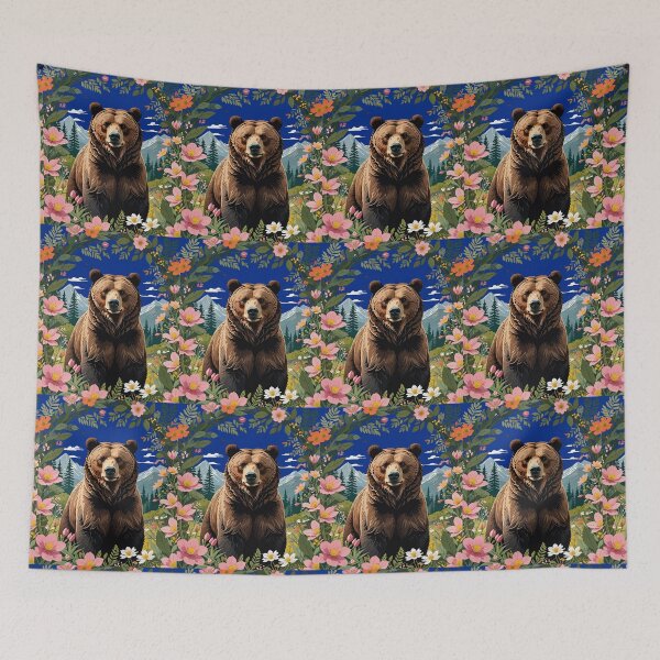 Item preview, A Brown Bear With Meadow Flora And Mountains designed and sold by taiche.