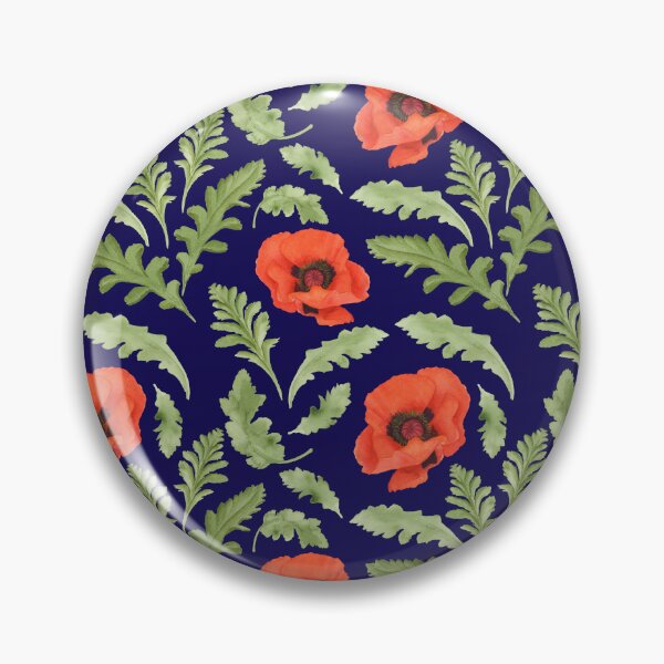 Aperçu de l'œuvre Motif coquelicot orange sur fond bleu marine créée et vendue par Rachel Fritz Watson.