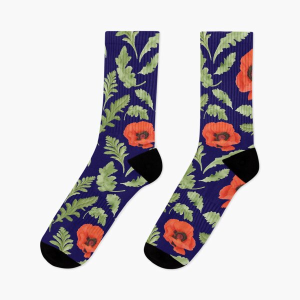 Item preview, Orange Poppy Pattern on Navy designed and sold by Rachel Fritz Watson.