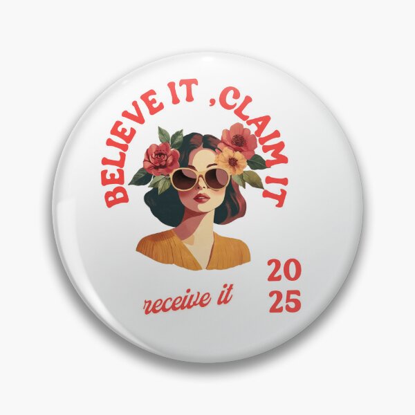 Item preview, "Retro Woman with Flowers and the Phrase 'Believe It, Claim It, Receive It' – Female Empowerment Design" designed and sold by JenniferCreaArte .