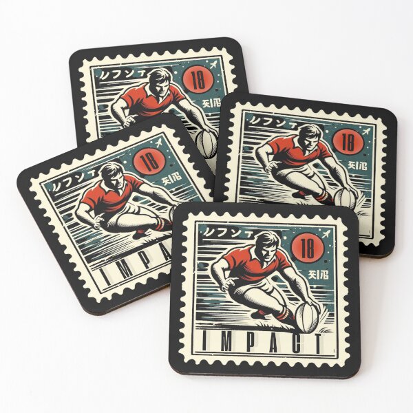 Item preview, Impact Rugby Player Retro Postage Stamp Japanese Vintage Sports Aesthetic Design designed and sold by No1RetroStamps.