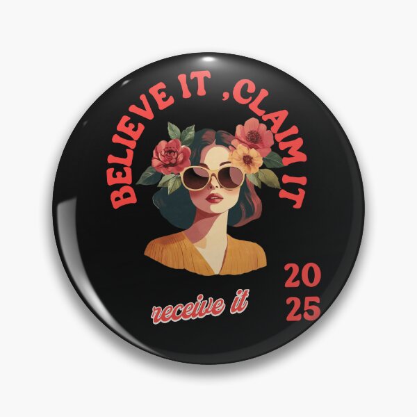 Item preview, "Retro Woman with Flowers and the Phrase 'Believe It, Claim It, Receive It' – Female Empowerment Design" designed and sold by JenniferCreaArte .