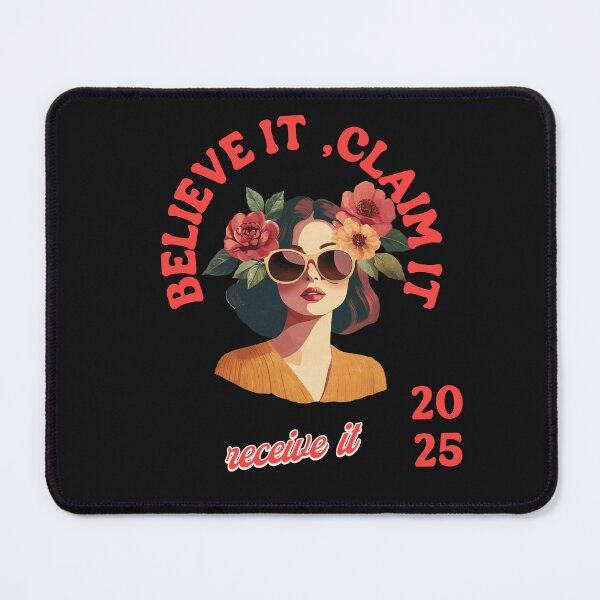 Item preview, "Retro Woman with Flowers and the Phrase 'Believe It, Claim It, Receive It' – Female Empowerment Design" designed and sold by JenniferCreaArte .