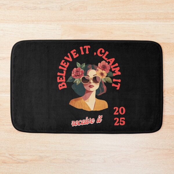 Item preview, "Retro Woman with Flowers and the Phrase 'Believe It, Claim It, Receive It' – Female Empowerment Design" designed and sold by JenniferCreaArte .
