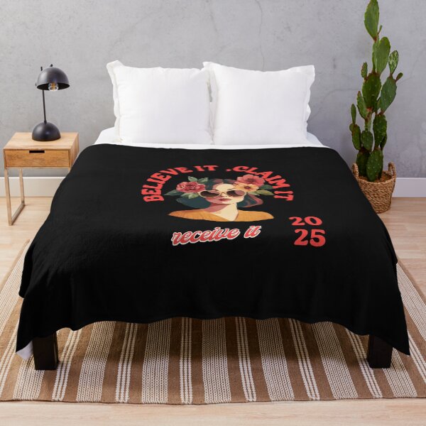Item preview, "Retro Woman with Flowers and the Phrase 'Believe It, Claim It, Receive It' – Female Empowerment Design" designed and sold by JenniferCreaArte .