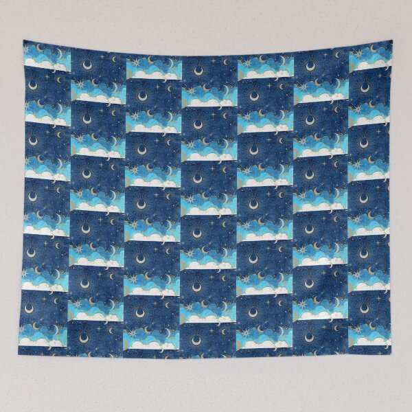 Item preview, Whimsigoth Clouds Sun Stars Crescent Moon Witchy designed and sold by WildWoodlandWitch.
