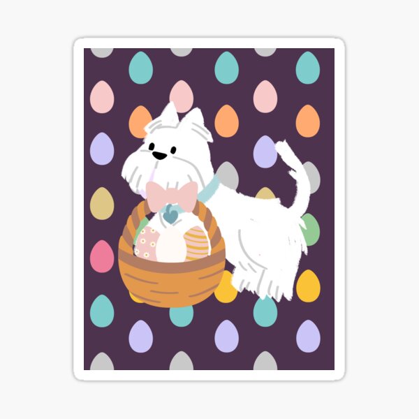 Item preview, Egg hunting: Cute Westie stealing easter Egg designed and sold by ElixirCraft.