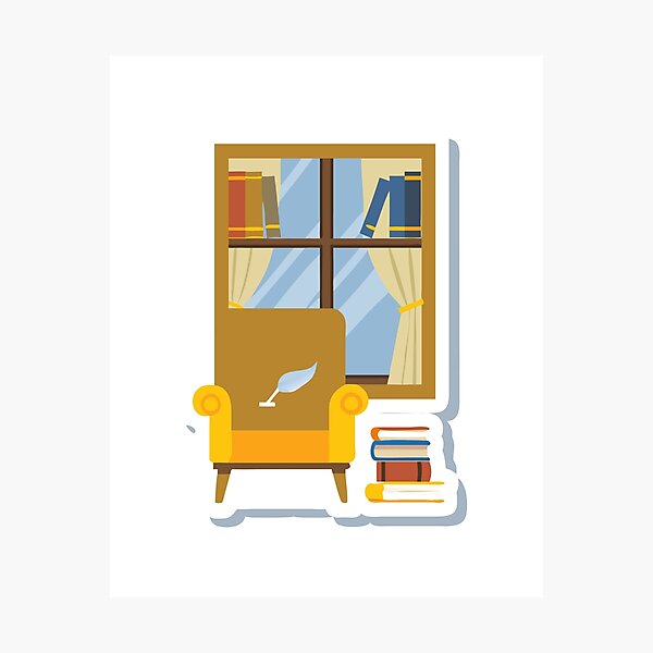Item preview, Yellow Armchair with Feather Design in Front of Window with Blue Sky designed and sold by Creative88Art.