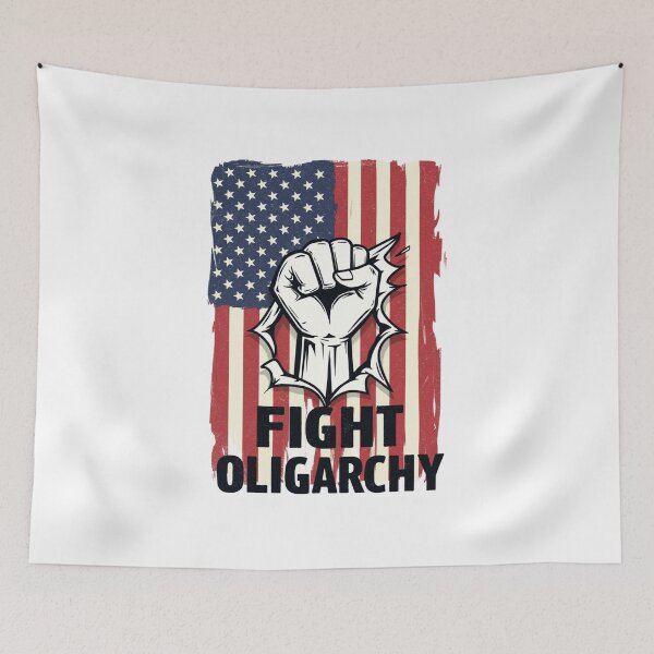 Item preview, Stylized Clenched Fist Against American Flag – Stand Against Oligarchy & Fight for Justice designed and sold by Colorful-Garden.