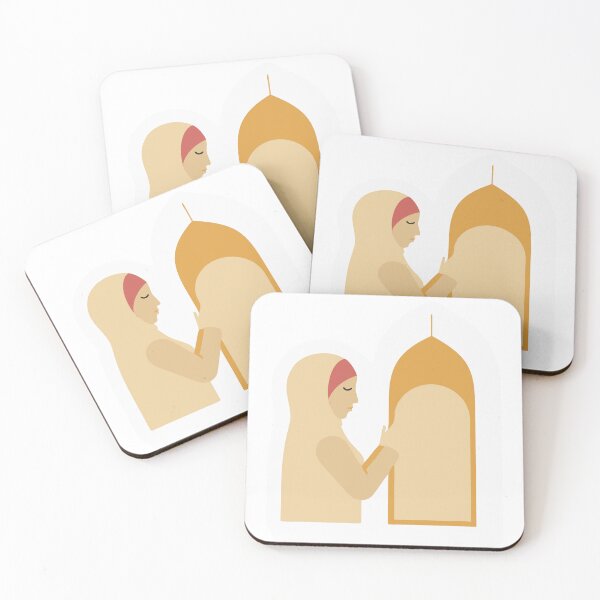 Item preview, Minimalist Illustration of a Woman in Prayer Facing a Golden Mihrab designed and sold by Creative88Art.