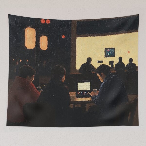 Item preview, Gaming cafe | Post-impressionist painting style designed and sold by ComicsFactory.