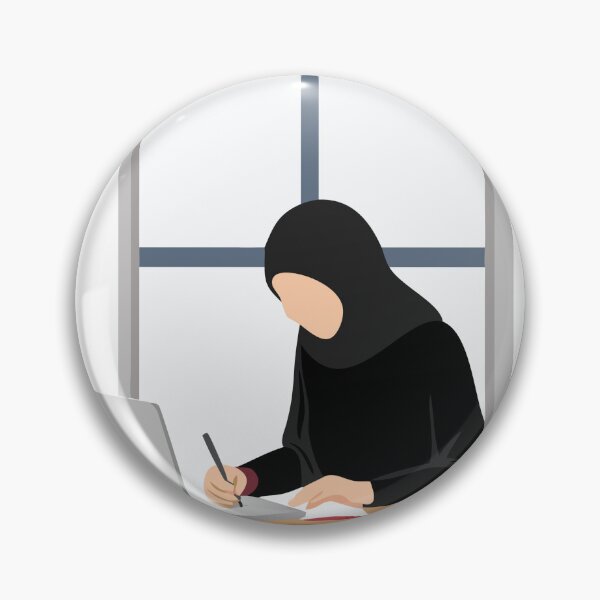 Item preview, Person in Black Hijab Writing at Desk with Laptop by Window designed and sold by Creative88Art.