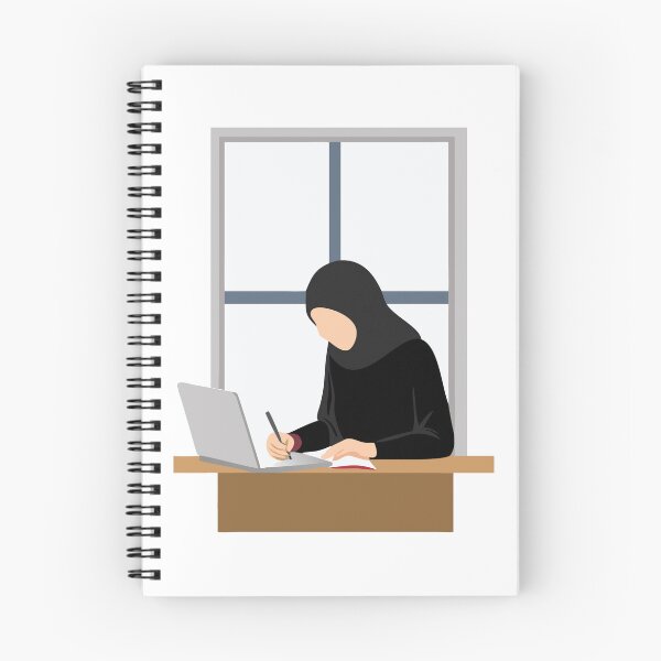 Item preview, Person in Black Hijab Writing at Desk with Laptop by Window designed and sold by Creative88Art.