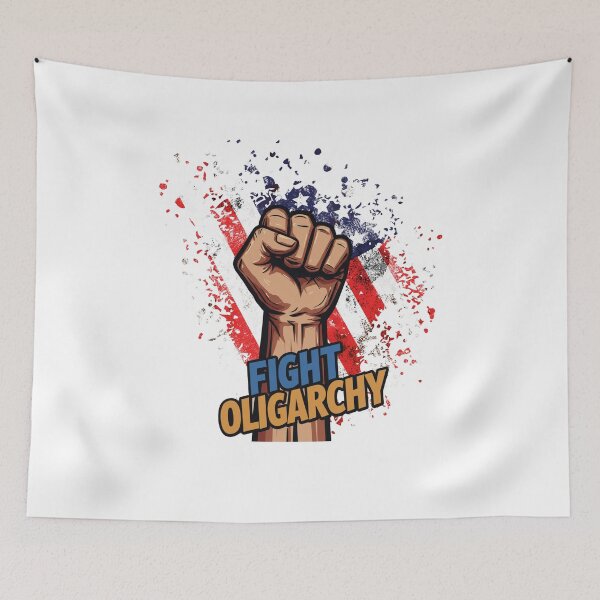 Item preview, Stylized Clenched Fist Against American Flag – Stand Against Oligarchy & Fight for Justice designed and sold by Colorful-Garden.