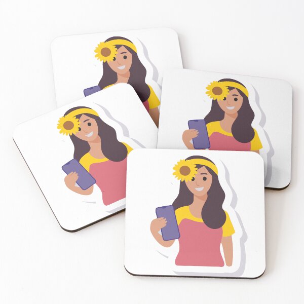 Item preview, Illustration of a Smiling Woman with Sunflower Headband and Smartphone designed and sold by Creative88Art.
