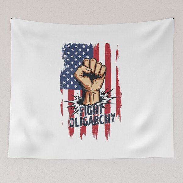 Item preview, Stylized Clenched Fist Against American Flag – Stand Against Oligarchy & Fight for Justice designed and sold by Colorful-Garden.