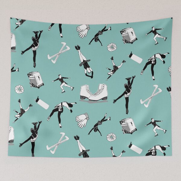 Item preview, Figure Skating Female Silhouettes and Accessories on Green Background designed and sold by PD-Skating.