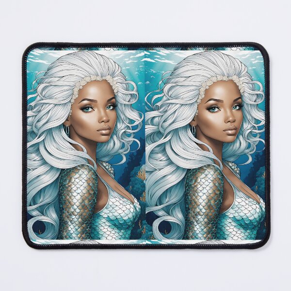 Item preview, SEA MERMAID African Creole West Indies Carribean Black Bi-Racial Girl Anime Manga Cartoon Style - Marine Ocean Beach Cottage Decor ~ Birthday Christmas Gift designed and sold by Spinning Plates 360.