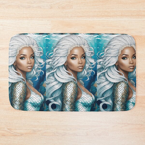 Item preview, SEA MERMAID African Creole West Indies Carribean Black Bi-Racial Girl Anime Manga Cartoon Style - Marine Ocean Beach Cottage Decor ~ Birthday Christmas Gift designed and sold by Spinning Plates 360.