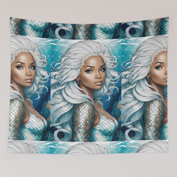 Item preview, SEA MERMAID African Creole West Indies Carribean Black Bi-Racial Girl Anime Manga Cartoon Style - Marine Ocean Beach Cottage Decor ~ Birthday Christmas Gift designed and sold by Spinning Plates 360.
