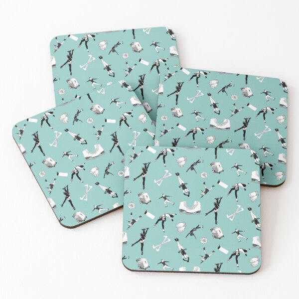 Item preview, Figure Skating Female Silhouettes and Accessories on Green Background designed and sold by Purposely Designed.