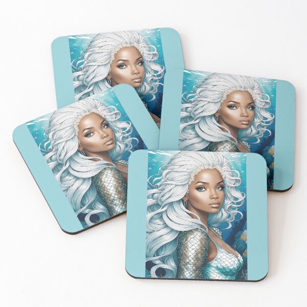 Item preview, SEA MERMAID African Creole West Indies Carribean Black Bi-Racial Girl Anime Manga Cartoon Style - Marine Ocean Beach Cottage Decor ~ Birthday Christmas Gift designed and sold by Spinning Plates 360.