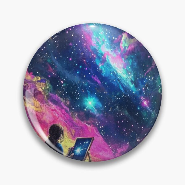 Item preview, Girl Painting Vibrant Galaxy in Dreamlike Cosmic Landscape designed and sold by viking75store.