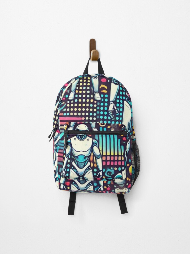 Thumbnail 1 of 3, Backpack, robot pattern designed and sold by TEEJAMBOREE.