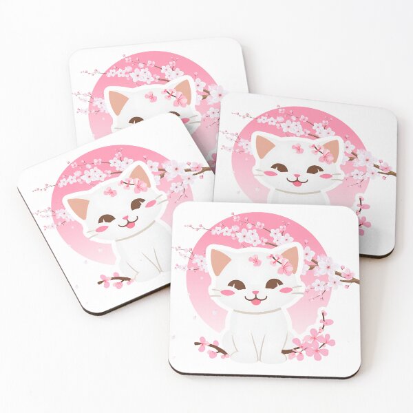Item preview, Kawaii Cat with Cherry Blossoms - Cute Japanese Sakura Art Print, Sticker, T-Shirt designed and sold by LemonHorse.