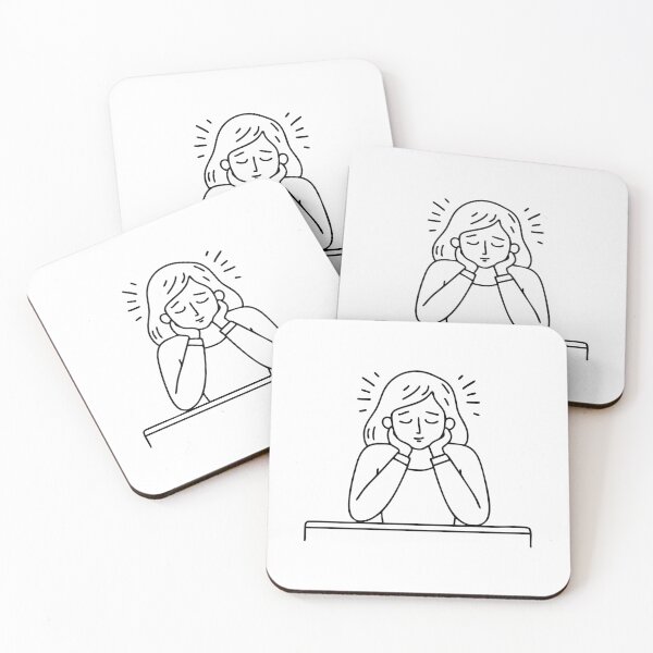 Item preview, Figure resting their head on their arms over a table with discomfort expression designed and sold by rasagamastore.