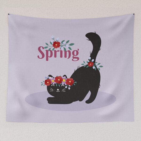 Item preview, Spring Illustration with Cute Character Black Cat and Flowers designed and sold by AlginaPugachova.