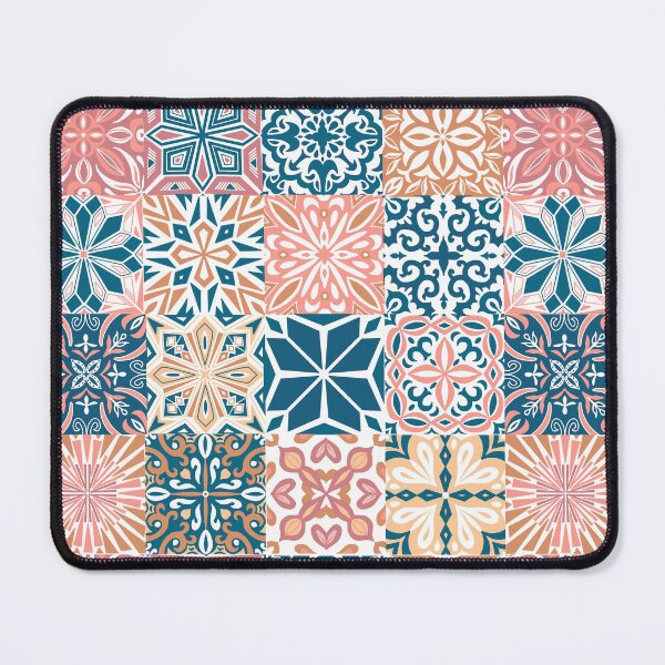 Item preview, Azuleo tiles in pink blue and ochre designed and sold by EllilaDesigns.