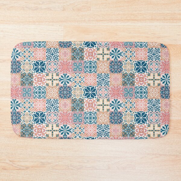 Item preview, Azuleo tiles in pink blue and ochre designed and sold by EllilaDesigns.
