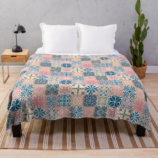 Item preview, Azuleo tiles in pink blue and ochre designed and sold by EllilaDesigns.