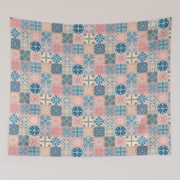 Item preview, Azuleo tiles in pink blue and ochre designed and sold by EllilaDesigns.