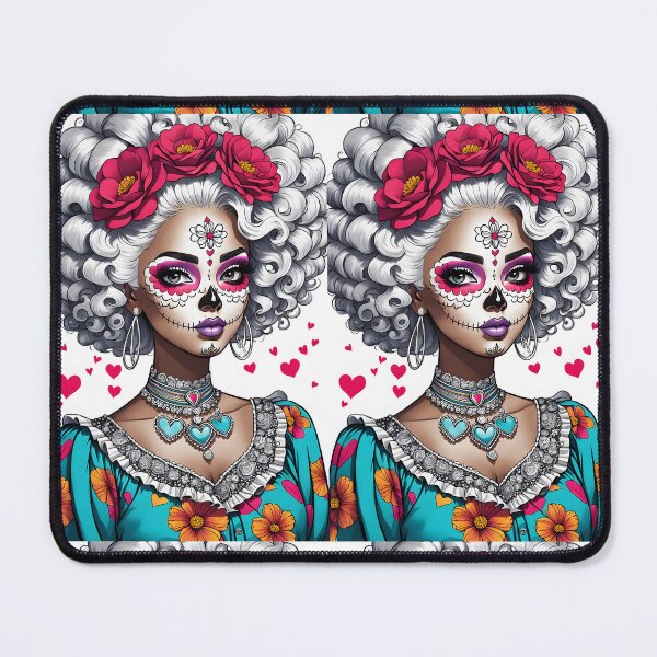 Item preview, SUGAR SKULL VAMP African Creole Black Indian Bi-Racial Latina Girl Anime Manga Cartoon Style - Day of the Dead Halloween Latin Hispanic Celebration Decor ~ Birthday Christmas Gift designed and sold by Spinning Plates 360.