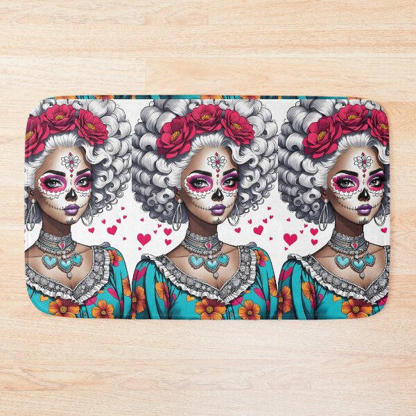 Item preview, SUGAR SKULL VAMP African Creole Black Indian Bi-Racial Latina Girl Anime Manga Cartoon Style - Day of the Dead Halloween Latin Hispanic Celebration Decor ~ Birthday Christmas Gift designed and sold by Spinning Plates 360.