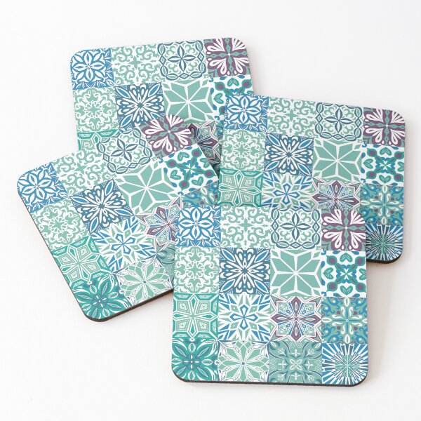 Item preview, Azuleo tiles in blue green and white designed and sold by EllilaDesigns.