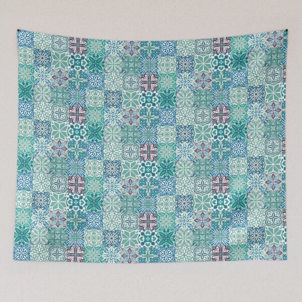 Item preview, Azuleo tiles in blue green and white designed and sold by EllilaDesigns.
