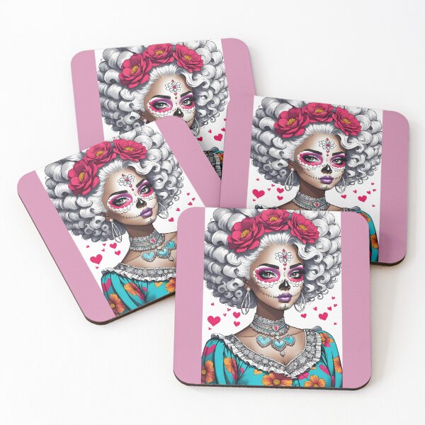 Item preview, SUGAR SKULL VAMP African Creole Black Indian Bi-Racial Latina Girl Anime Manga Cartoon Style - Day of the Dead Halloween Latin Hispanic Celebration Decor ~ Birthday Christmas Gift designed and sold by Spinning Plates 360.