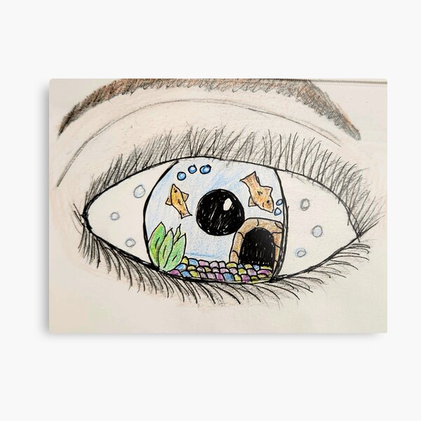 Vista previa del artículo con la obra «Dibujo de ojo con pecera Iris», diseñado y vendido por Raineylanes.