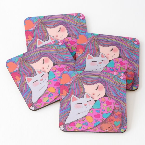 Item preview, Title: Love & Cuddles – Colorful Feline Illustration designed and sold by GagaArtGallery.