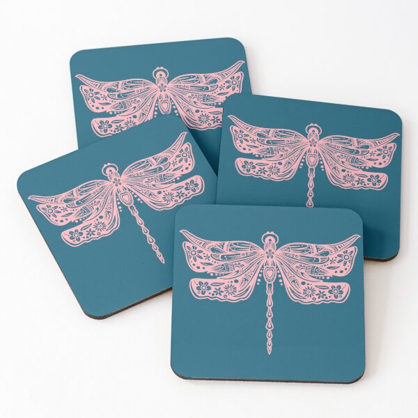 Item preview, Light Pink Floral Dragonfly Design on Dark Teal designed and sold by Giulia  Palazzo.