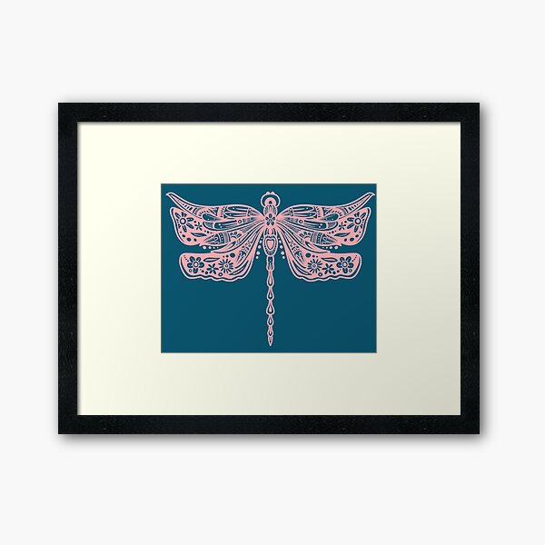 Item preview, Light Pink Floral Dragonfly Design on Dark Teal designed and sold by Giulia  Palazzo.