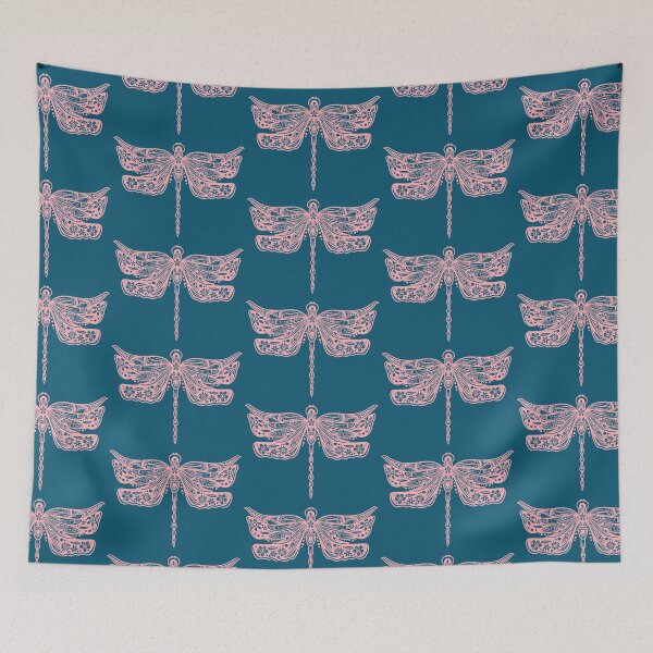 Item preview, Light Pink Floral Dragonfly Design on Dark Teal designed and sold by Giulia  Palazzo.