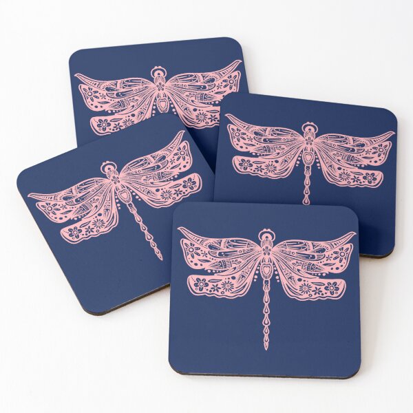 Item preview, Light Pink Floral Dragonfly Design on Dark Navy designed and sold by Giulia  Palazzo.